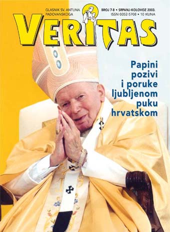 Papini pozivi i poruke ljubljenom puku hrvatskom - Naslovnica 7-8/2003