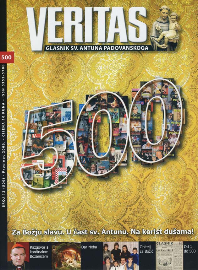 500. broj Veritasa: Za Bo�ju slavu. U �ast sv. Antunu. Na korist du�ama! - Veritas 12/2006 - naslovnica